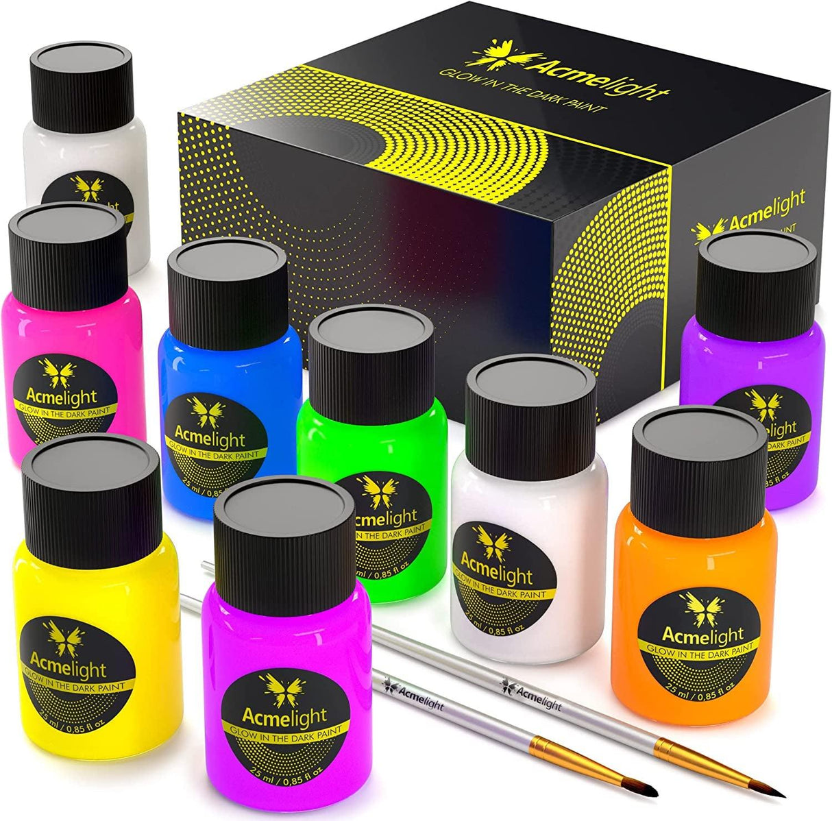 Glow in the Dark Acrylic Paint - Fluorescent Paint for Canvas - Neon Craft Paint - Blacklight Paint Set WoodArtSupply