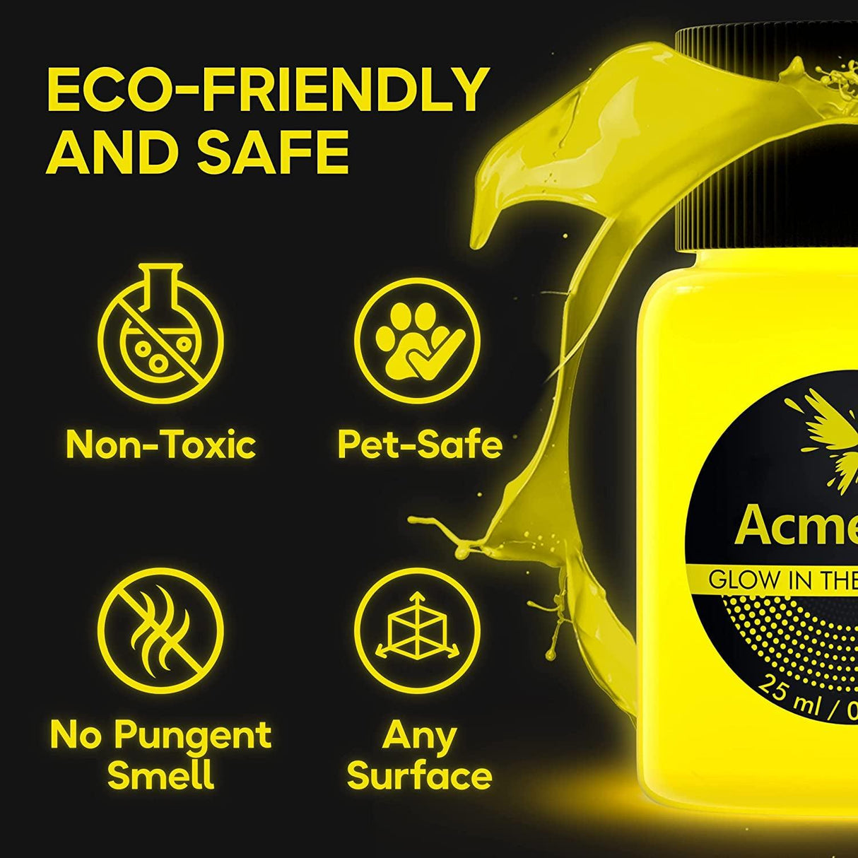 Glow in the Dark Acrylic Paint - Fluorescent Paint for Canvas - Neon Craft Paint - Blacklight Paint Set WoodArtSupply