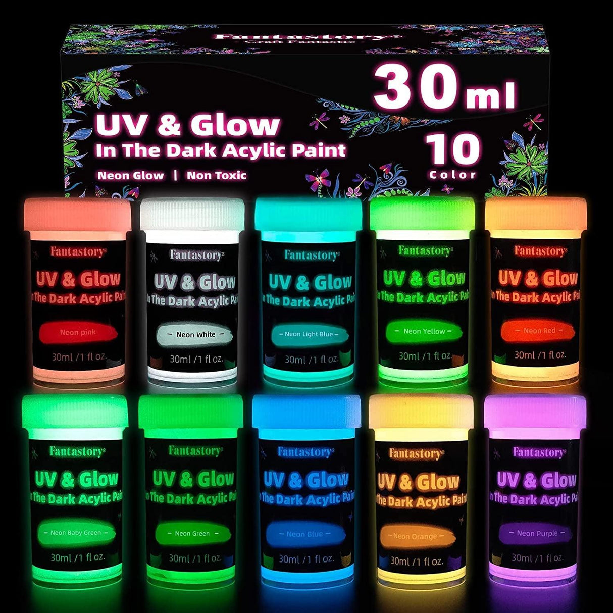 Glow in the Dark Paint,10 Extra Bright Colors 30 Ml / 1 Oz Glow in Dark Paint, Glow Paint WoodArtSupply