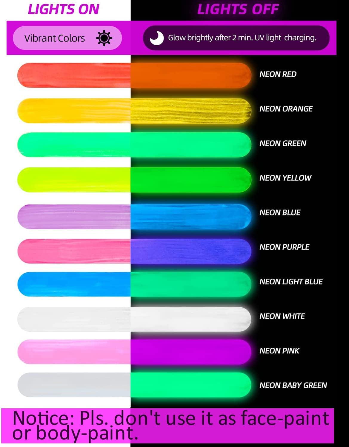 Glow in the Dark Paint,10 Extra Bright Colors 30 Ml / 1 Oz Glow in Dark Paint, Glow Paint WoodArtSupply