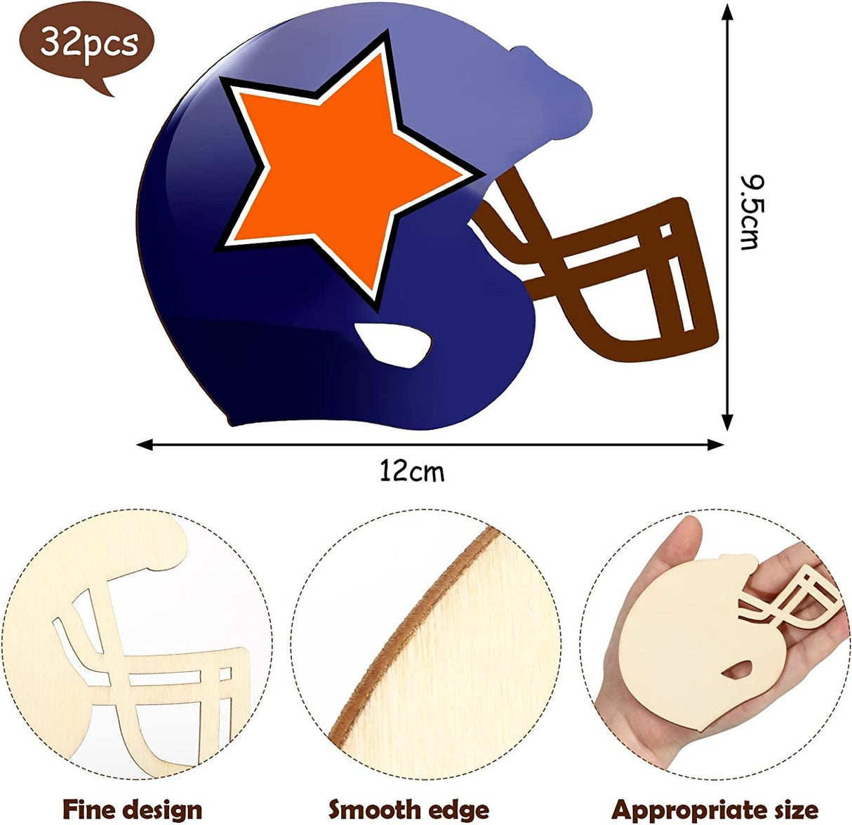 Helmet Unfinished Wood Football Hockey Helmet Shaped Wood Slices Helmet Wooden Ornaments WoodArtSupply