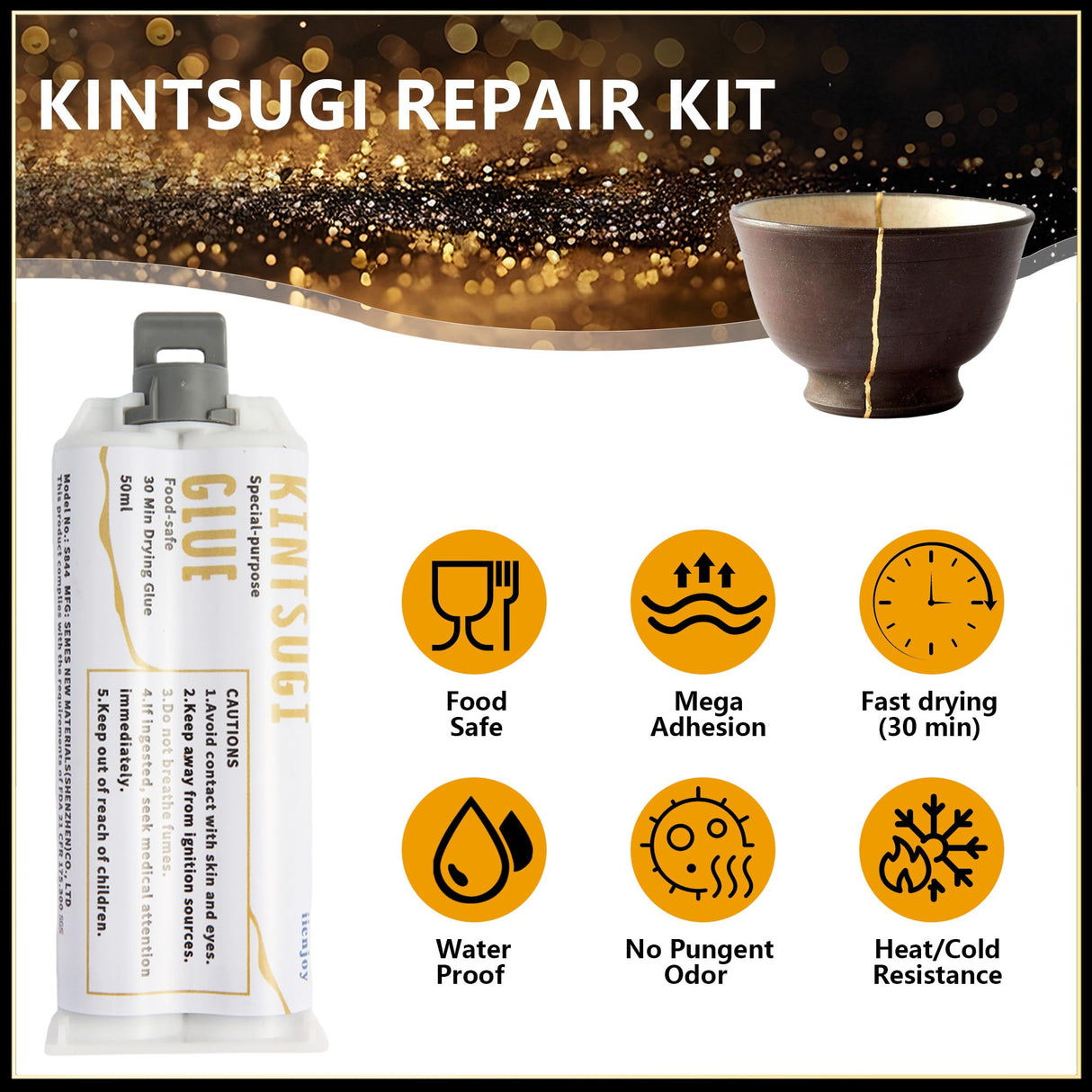 iienjoy Kintsugi Repair Kit, 4 Colors Food Safe Kintsugi Kit Repairs Broken Ceramics, Jade, Glass, Meaningful Pottery, Kintsugi Gold Glue for Ceramics and Porcelain Repair Perfect for Beginners iienjoy