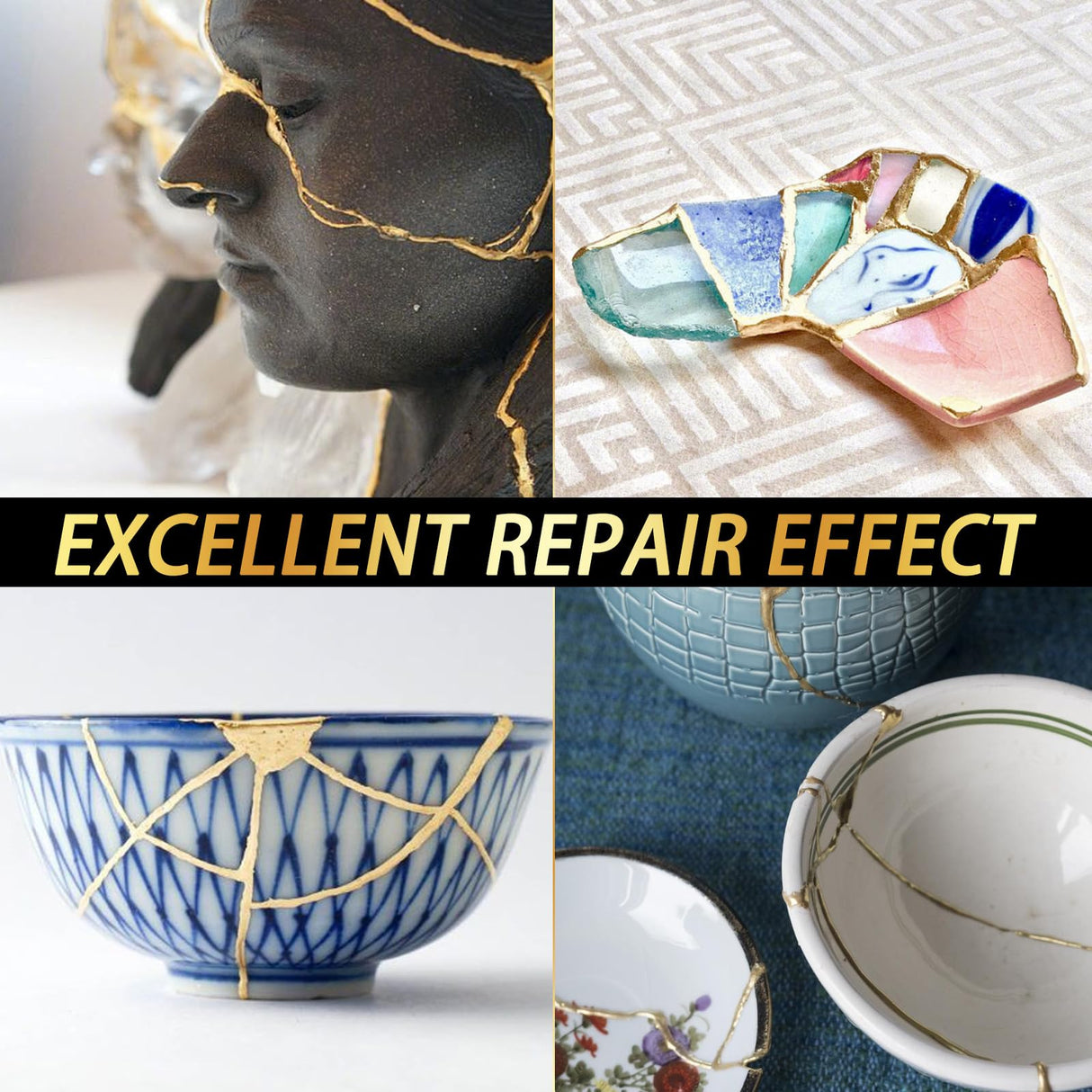 Kintsugi Kit Gold Repair, Gold Glue for Ceramics and Porcelain Repair, Kintsugi Kit Repair Your Meaningful Pottery, Ceramic Repair Perfect for Beginners Restoring Meaningful Gifts Bellisinno