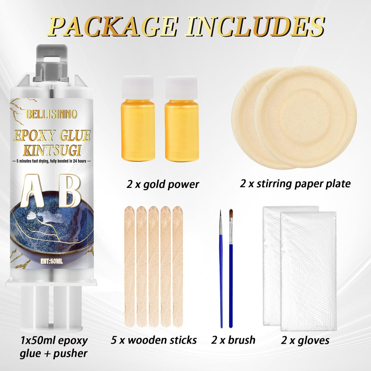 Kintsugi Kit Gold Repair, Gold Glue for Ceramics and Porcelain Repair, Kintsugi Kit Repair Your Meaningful Pottery, Ceramic Repair Perfect for Beginners Restoring Meaningful Gifts Bellisinno