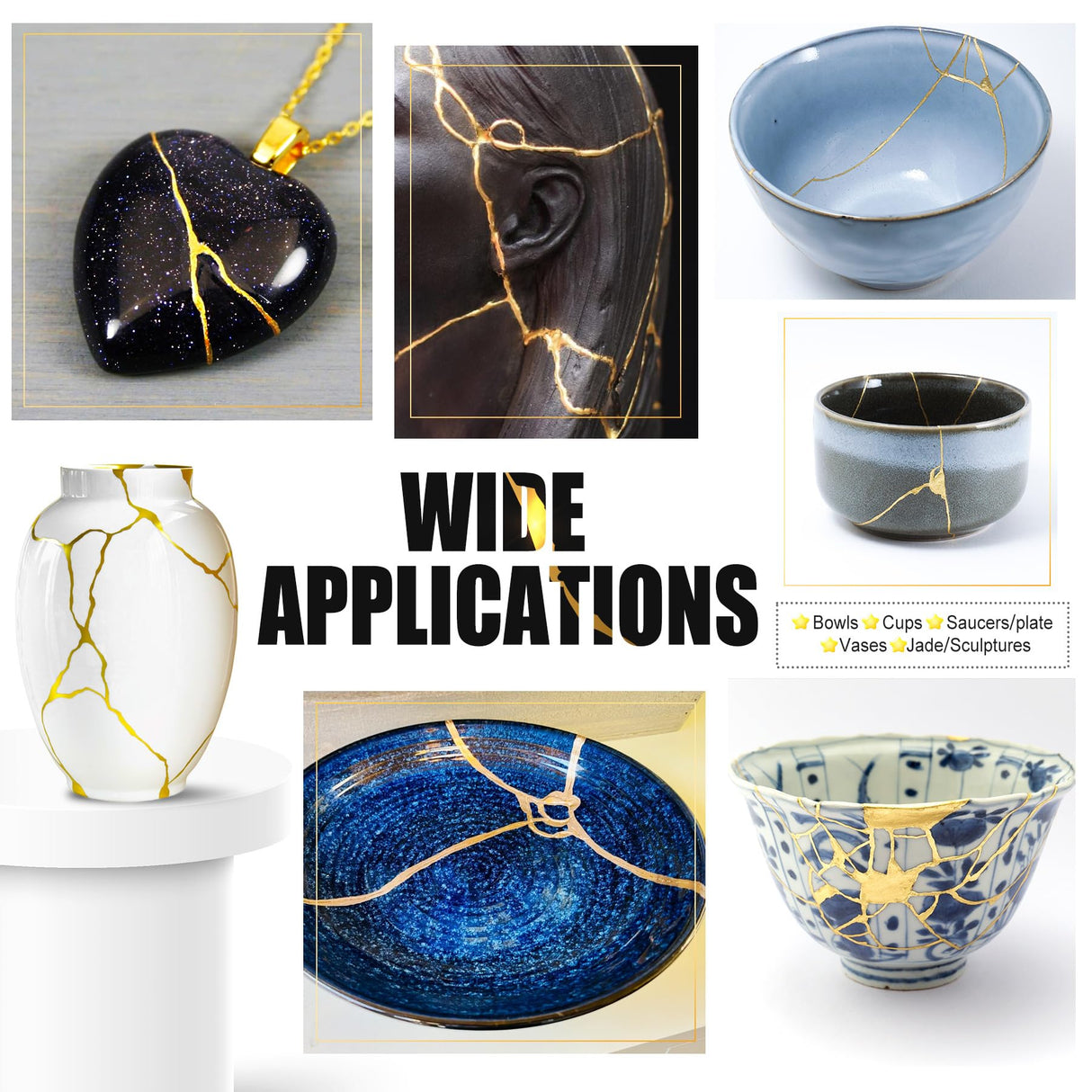 Kintsugi Repair Kit - Food Safe Kintsugi Kit Repairs Broken Ceramics, Glass, Jade, Sculptures, Meaningful Pottery - Gold Kintsugi Glue for Ceramics and Porcelain Repair, Japanese Art Kintsugi Craft DecorRom