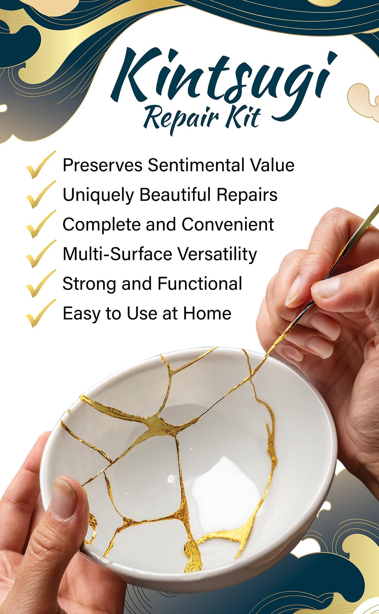 Kintsugi Repair Kit for Ceramics, Kintsugi Japanese Pottery Repair Kit w/Practice Bowls, Gold Powder, Pottery Repair Epoxy Glue, Crafts for All Skill Levels, Restore Meaningful Broken Porcelain Items 4LEAF TREASURE