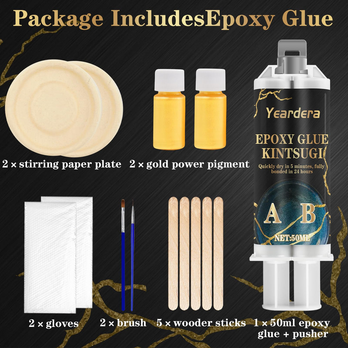 Kintsugi Repair Kit Gold, Gold Glue for Ceramics and Porcelain Repair, Kintsugi Kit Repairs Your Meaningful Ceramics, Perfect for Beginners Restoring Meaningful Gifts Yeardera