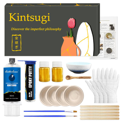 Kintsugi Repair Kit Gold, Japanese Gold Repair Kit with Practice Cup, Gold Glue for Ceramics and Porcelain Repair, Beginner Repair Broken Ceramics Kintsugi Kit, Handmade Gifts