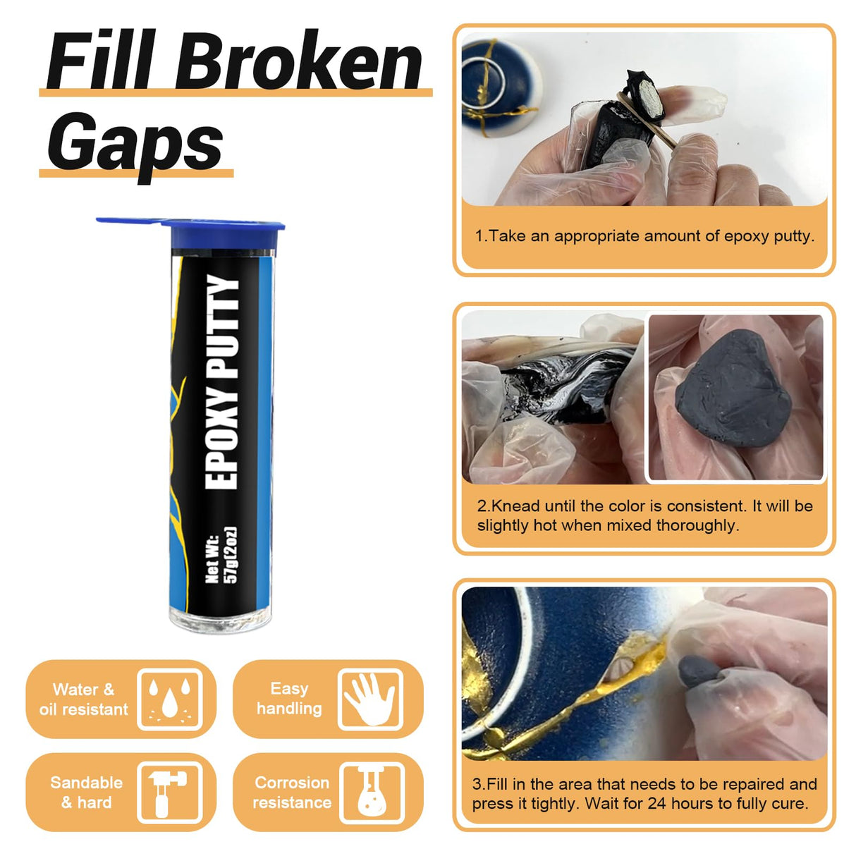 Kintsugi Repair Kit Gold, Japanese Gold Repair Kit with Practice Cup, Gold Glue for Ceramics and Porcelain Repair, Beginner Repair Broken Ceramics Kintsugi Kit, Handmade Gifts 1DFAUL