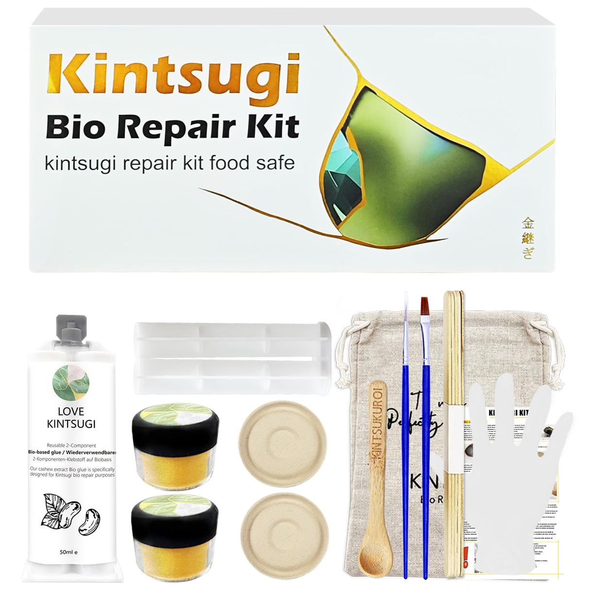 Kintsugi Repair Kit Gold,Kintsugi Repair Kit Food Safety Quickly Repair Your Precious and Meaningful Pottery,Japanese Gold Repair Kit Can Be Used to Repair Ceramics, Glass, Pottery EIGTWEN