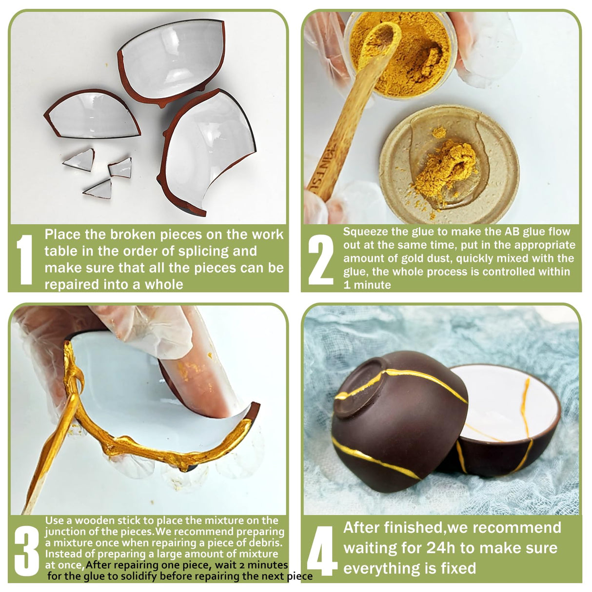 Kintsugi Repair Kit Gold,Kintsugi Repair Kit Food Safety Quickly Repair Your Precious and Meaningful Pottery,Japanese Gold Repair Kit Can Be Used to Repair Ceramics, Glass, Pottery EIGTWEN