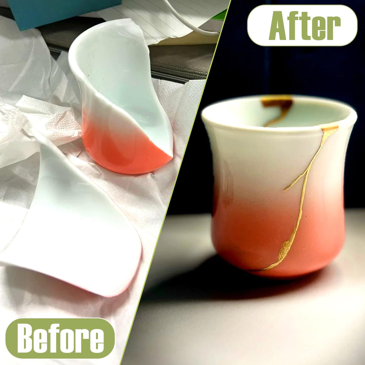 Kintsugi Repair Kit Gold,Kintsugi Repair Kit Food Safety Quickly Repair Your Precious and Meaningful Pottery,Japanese Gold Repair Kit Can Be Used to Repair Ceramics, Glass, Pottery EIGTWEN