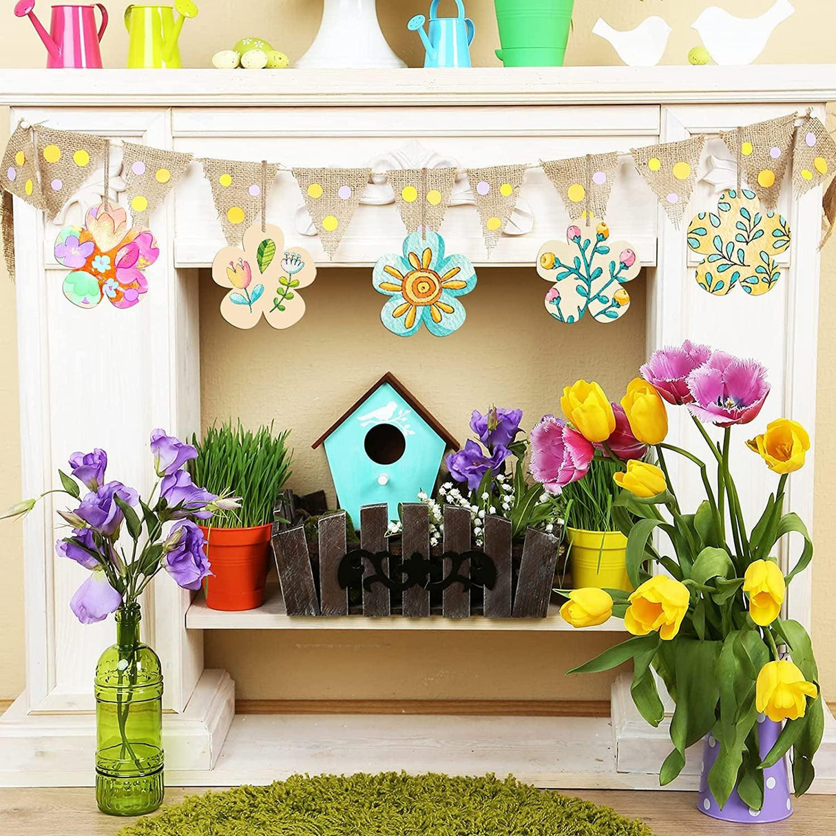 Large Size 7" Wooden Spring Ornaments to Paint, Flower Wooden DIY Blank Unfinished WoodArtSupply