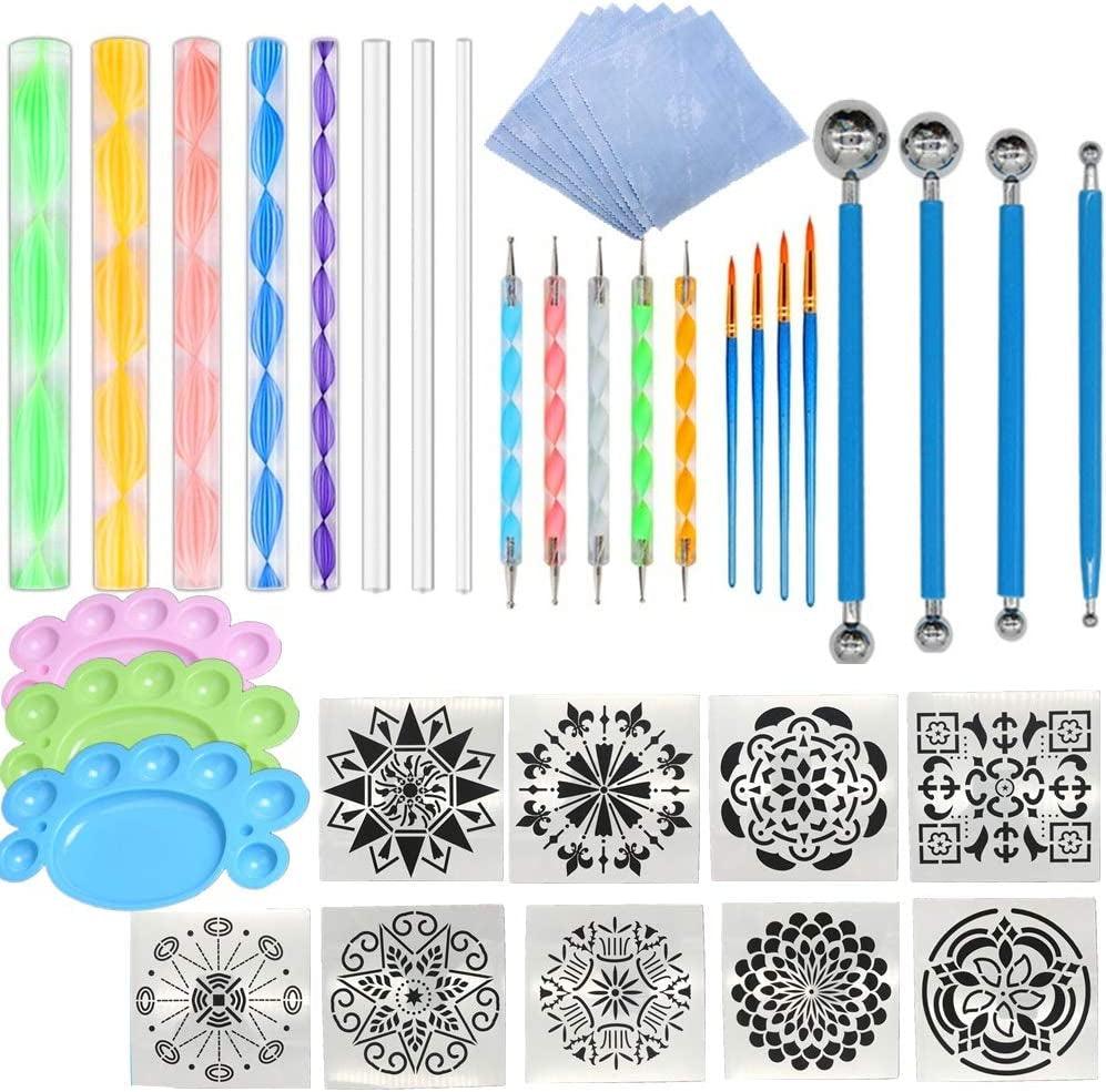 Mandala Dotting Tools Painting Kit 41Pcs Pen Stencil Ball Stylus Paint Tray WoodArtSupply