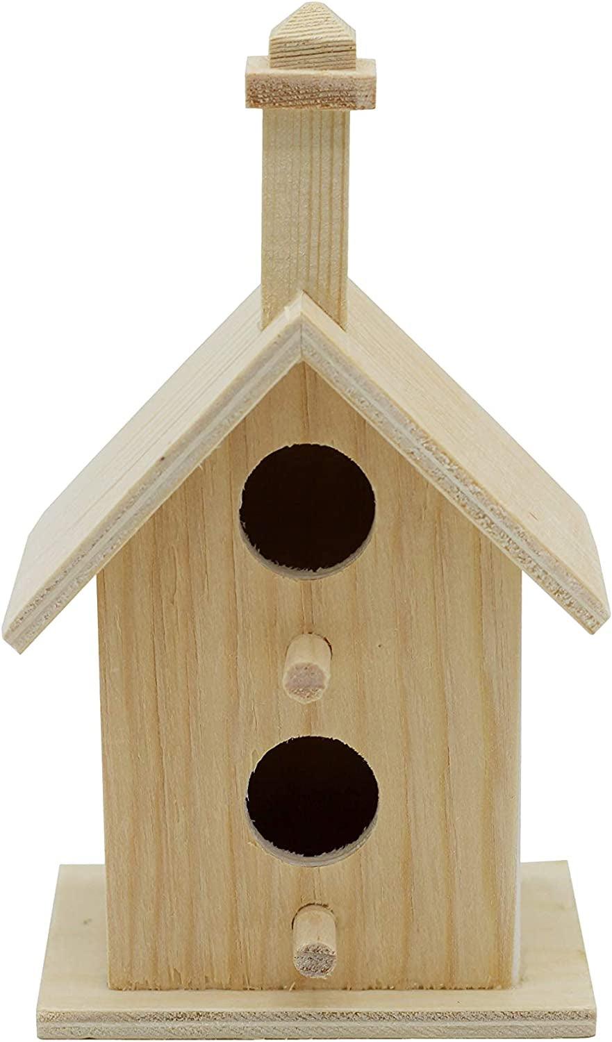 Mini 4 Inch Tall Birdhouse, Set of 4 Styles, Small Unfinished Wood Ready to Paint or Decorate WoodArtSupply