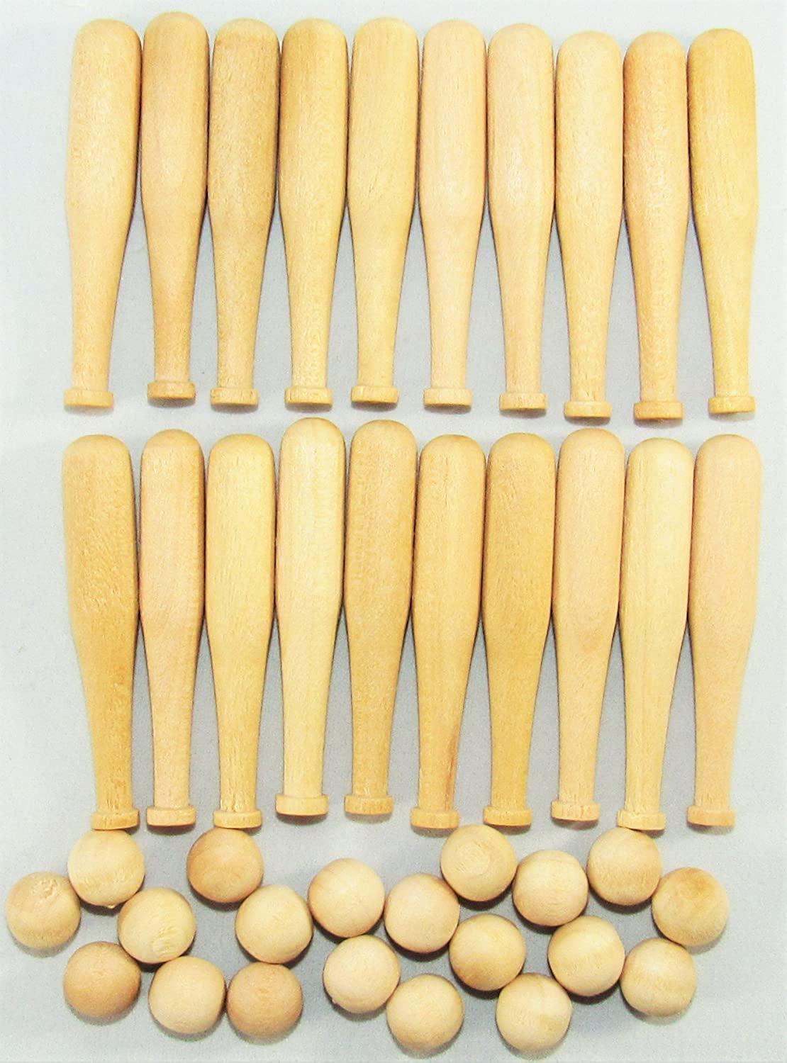 Mini Baseballs and Bats Value Set (20 Pack Each) for Scrapbooking, Arts, Crafts, Unfinished Wood / 2" Long Bats with 3/8" Baseballs / (40 Pieces WoodArtSupply