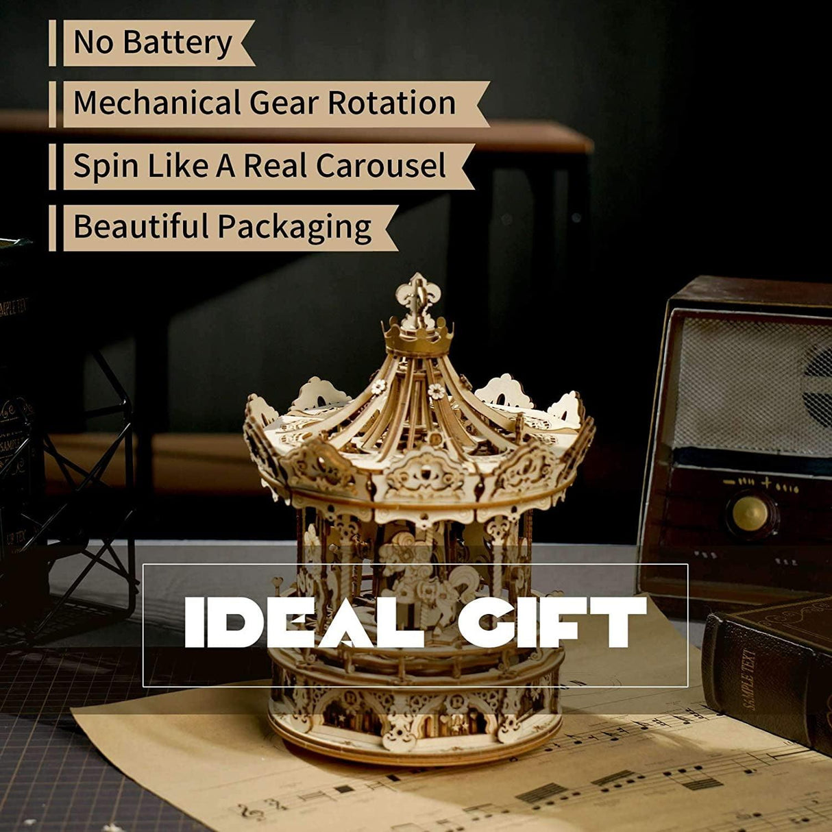 Romantic Carousel Music Box 3D Puzzle for Adults WoodArtSupply