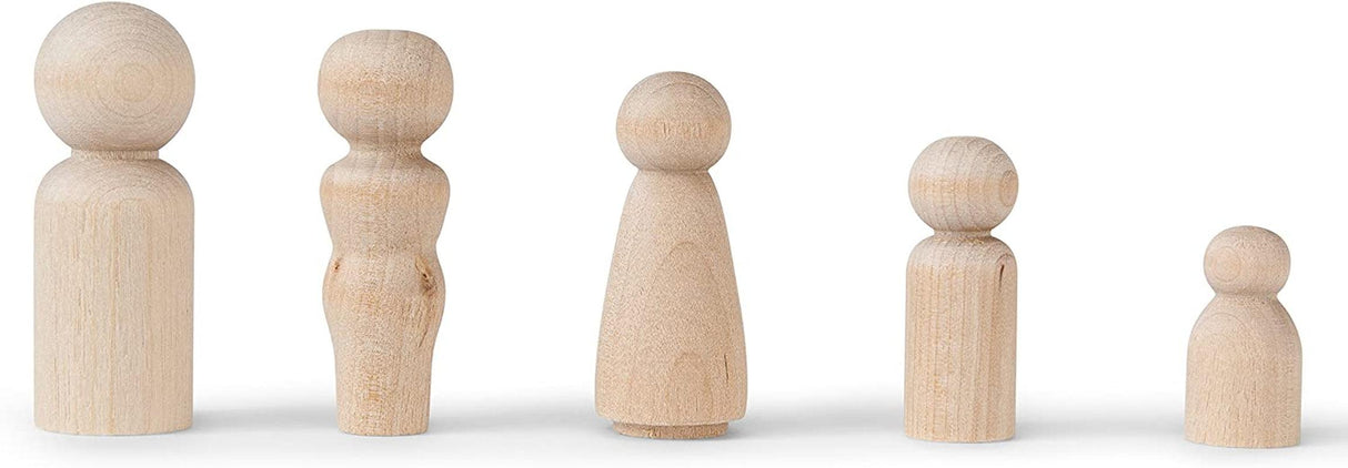 Natural Unfinished Wooden Peg Doll Bodies, Quality People Shapes, Great for Arts and Crafts Set of 40 in 5 Shapes and Sizes WoodArtSupply