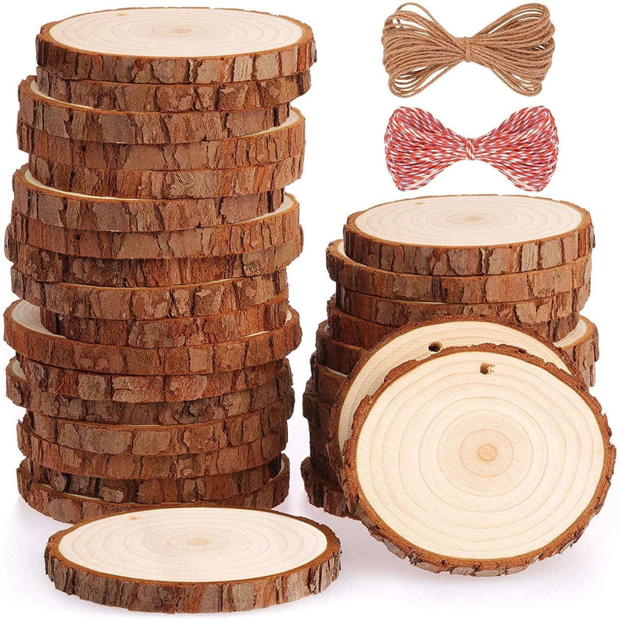 Natural Wood Slices 30 Pcs 2.8-3.1" Craft Kit Unfinished Predrilled with Hole Wooden Circles Tree WoodArtSupply