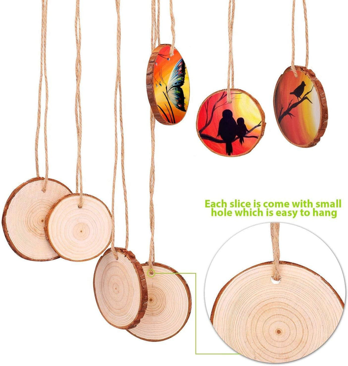 Natural Wood Slices 30 Pcs 2.8-3.1" Craft Kit Unfinished Predrilled with Hole Wooden Circles Tree WoodArtSupply