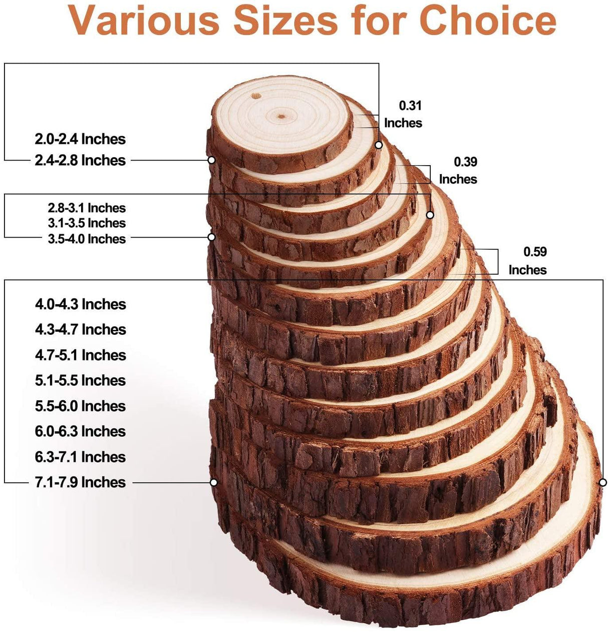 Natural Wood Slices 30 Pcs 2.8-3.1" Unfinished Craft Kit Undrilled Wooden Circles without Hole Tree Slice with Bark WoodArtSupply