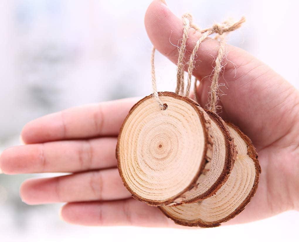 Natural Wood Slices 50 Pcs 2.4"-2.8" Craft Wood Kit Unfinished Predrilled with Hole Wooden Circles WoodArtSupply