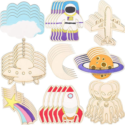 Outer Space Unfinished Wooden Cutouts Wooden Paint Crafts Decoration Kids DIY Craft Art Project 27 Pieces