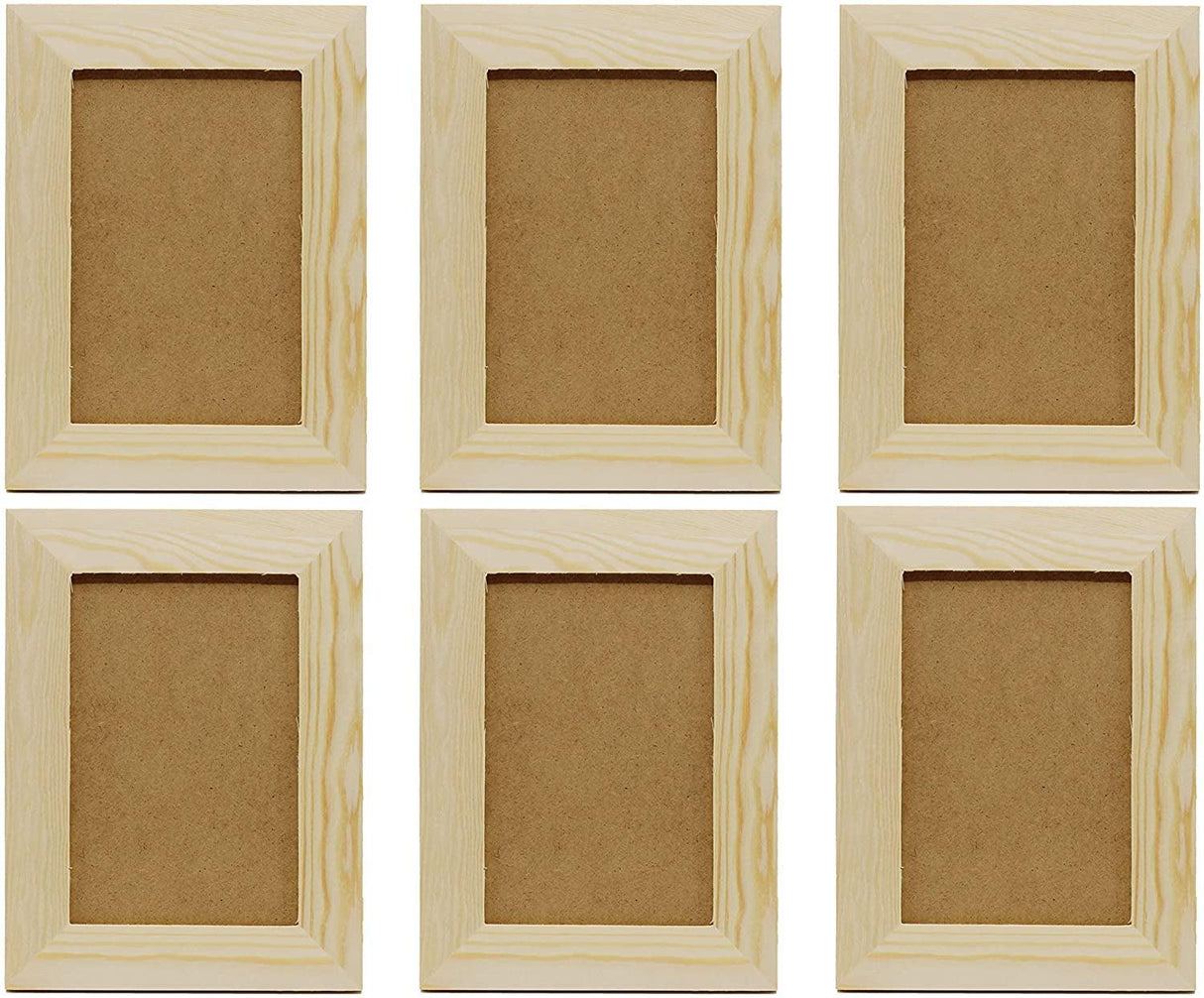 Pack of 6 Unfinished Solid Pine Wood Picture Frames for Arts & Crafts, DIY Painting Project Stand (6X8 Frame Size Holds 6X4 Pictures) WoodArtSupply