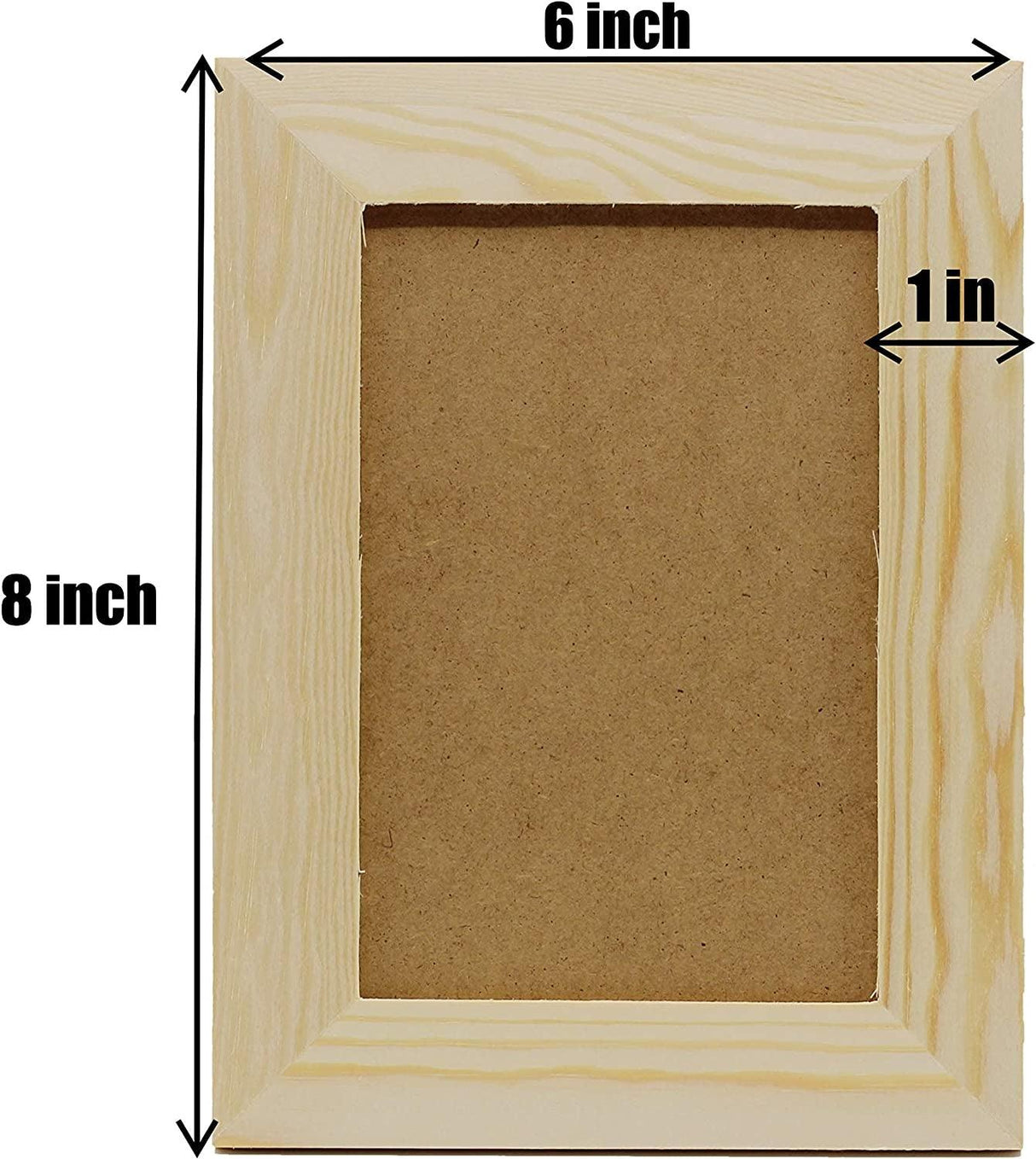 Pack of 6 Unfinished Solid Pine Wood Picture Frames for Arts & Crafts, DIY Painting Project Stand (6X8 Frame Size Holds 6X4 Pictures) WoodArtSupply