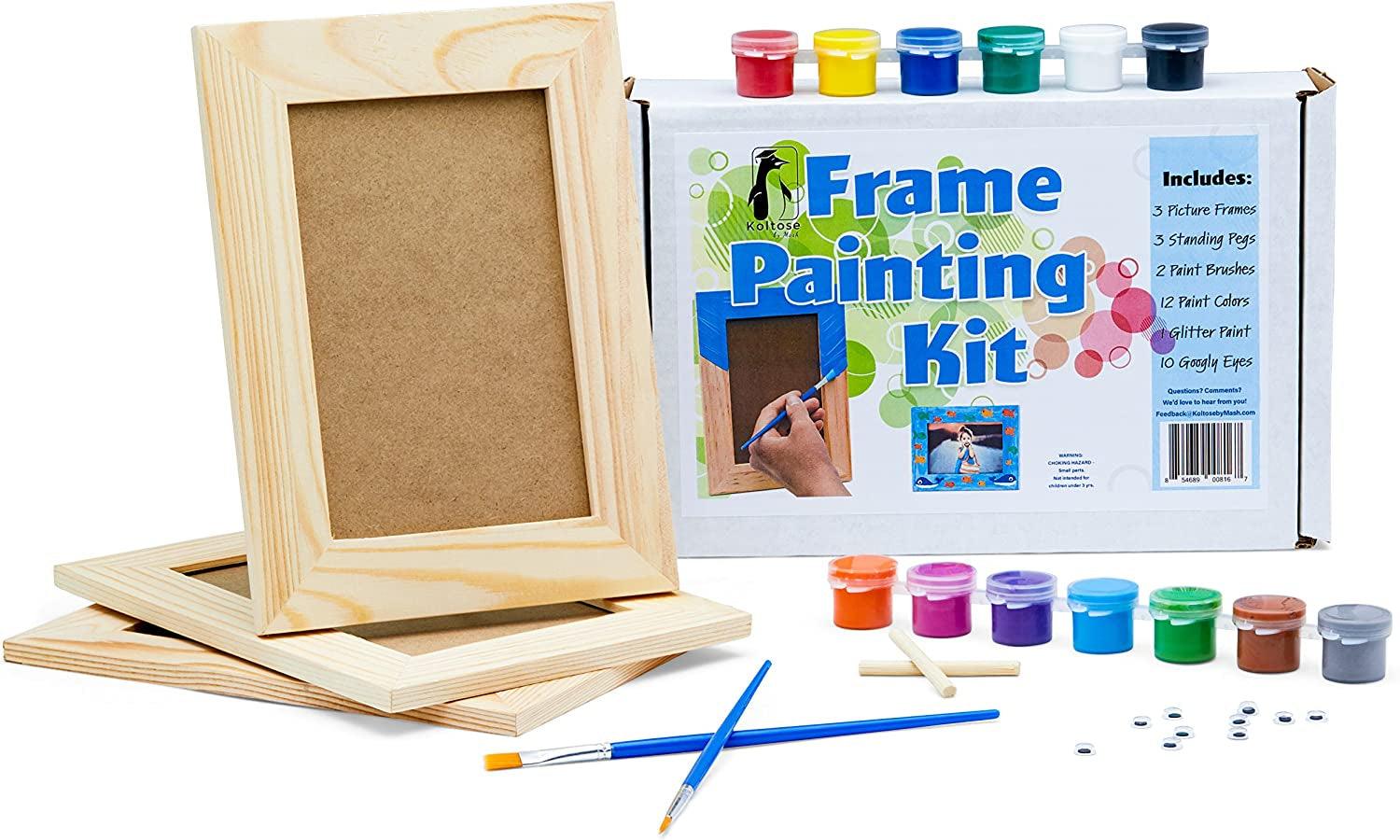 Koltose by Mash Picture Frame Painting Craft Kit, DIY Arts and Crafts Kit, 3 Unfinished Solid Wood Picture Frames (6x4 Photos) with Wooden