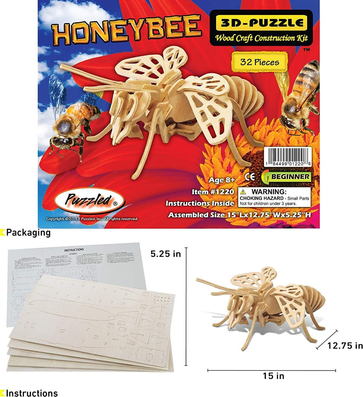 Honeybee 3D Wooden Puzzle Craft Kit - Unique Educational Model for All Ages WoodArtSupply