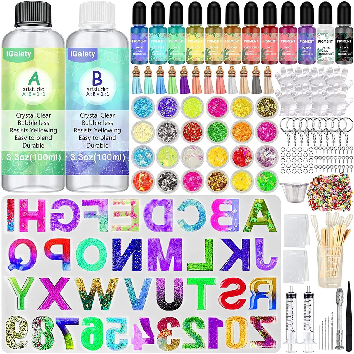 Resin Alphabet Mold Starter Kit 169 Pcs Letter Silicone Keychain Molds Reversed Backward Number Molds WoodArtSupply