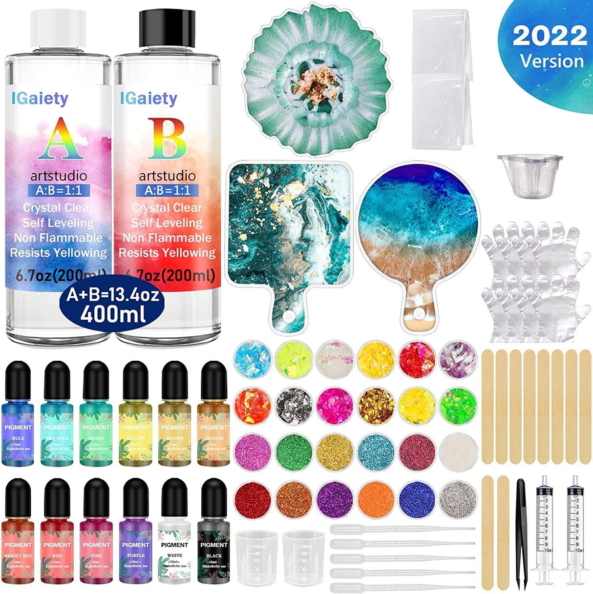 Resin Coaster Molds Silicone Kit Cutting Serving Board Mold with DIY Geode Tray Molds Pigments Tools 82 Pcs WoodArtSupply