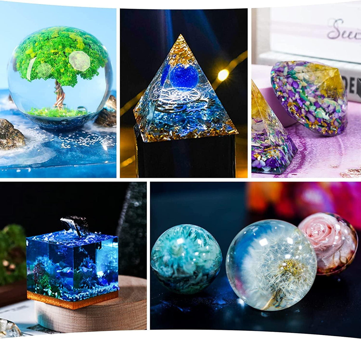 Resin Kits and Molds Complete Set, 16OZ Resin Molds Silicone Kit Bundle with Sphere, Pyramid Molds, Glitter and Dried Flowers WoodArtSupply