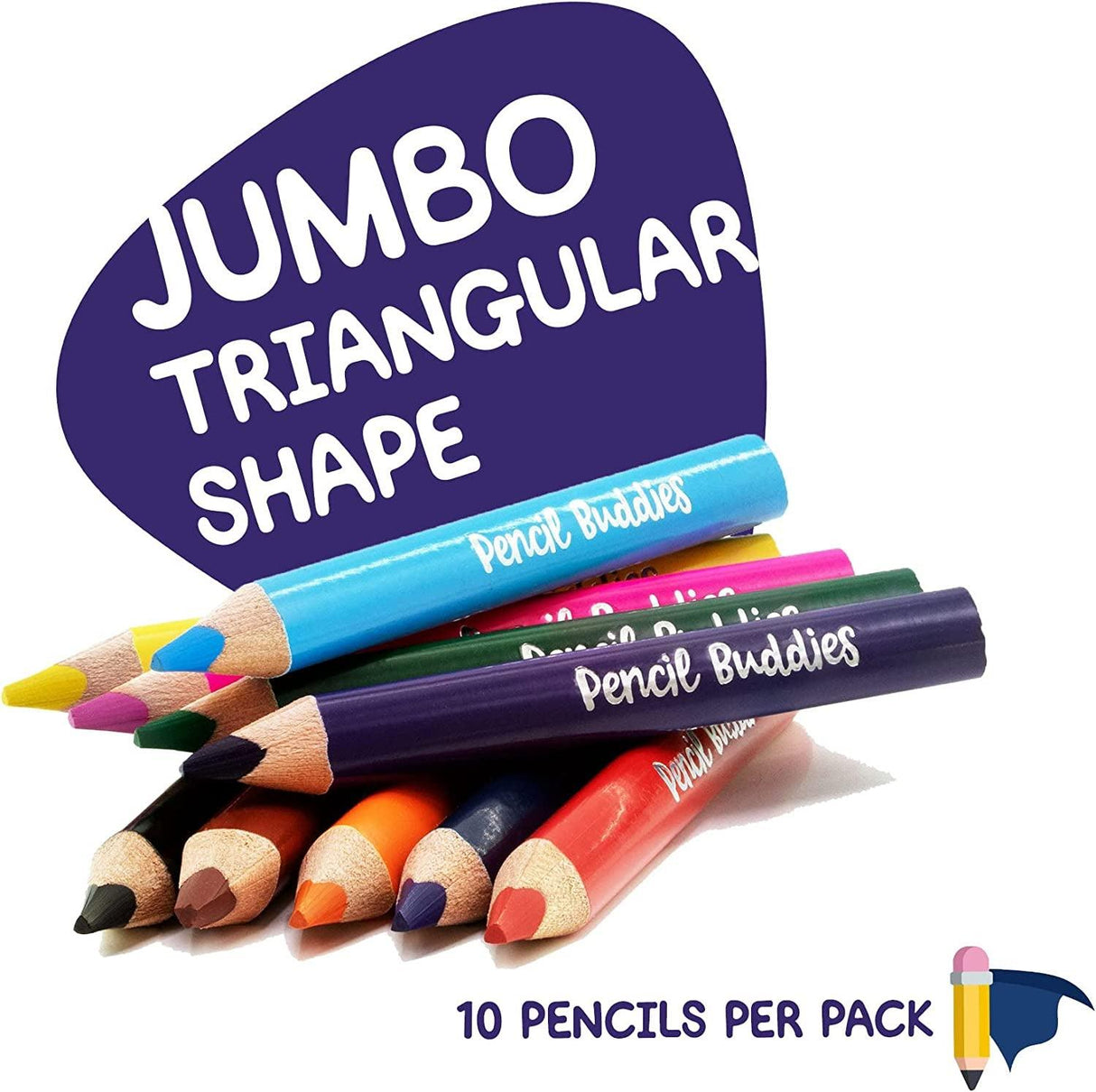 Short Fat Colored Pencils for Kids - 10 Triangle Jumbo Color Pencils WoodArtSupply
