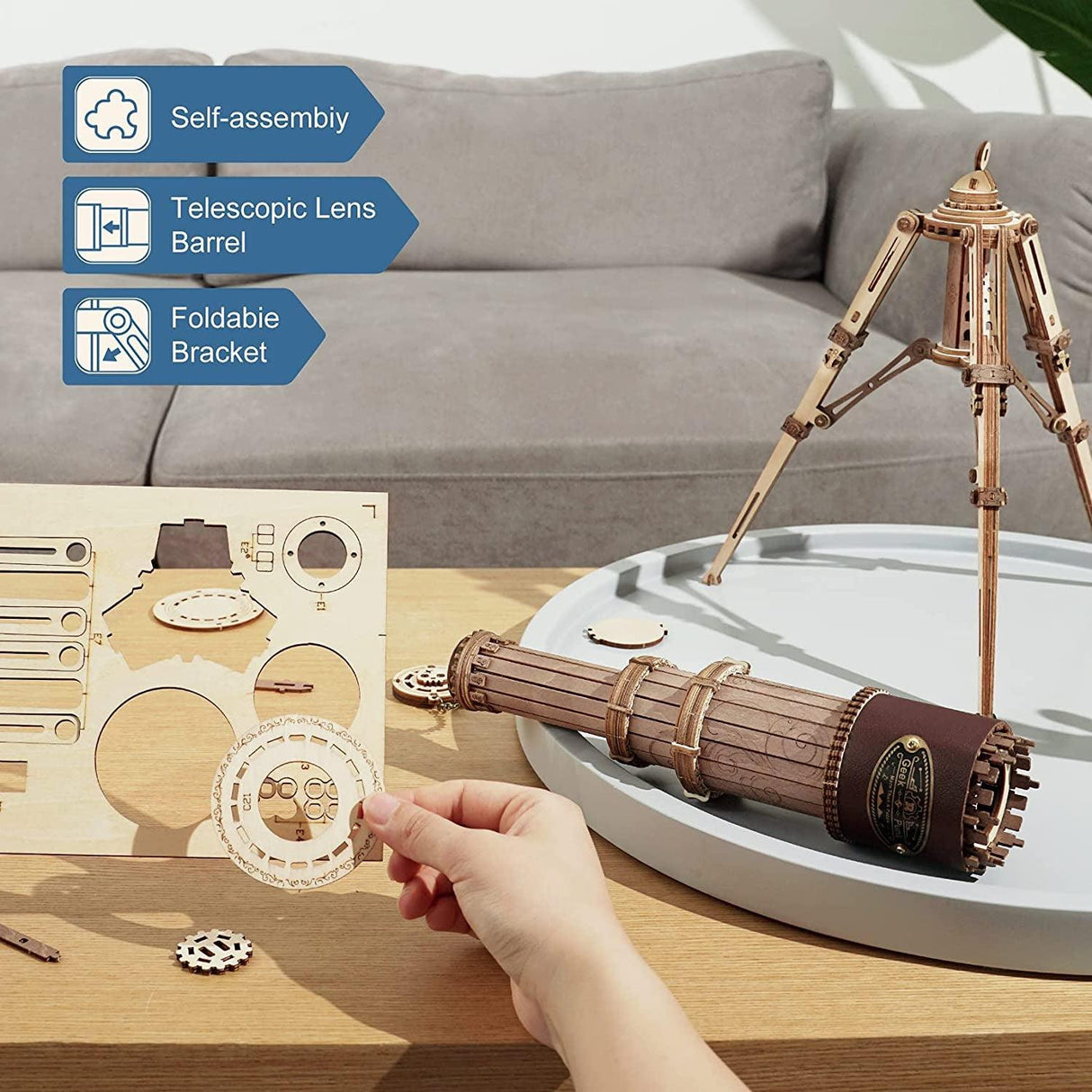 Monocular Telescope 3D Wooden Puzzle Kit for Adults and Teens - DIY Craft Gift WoodArtSupply