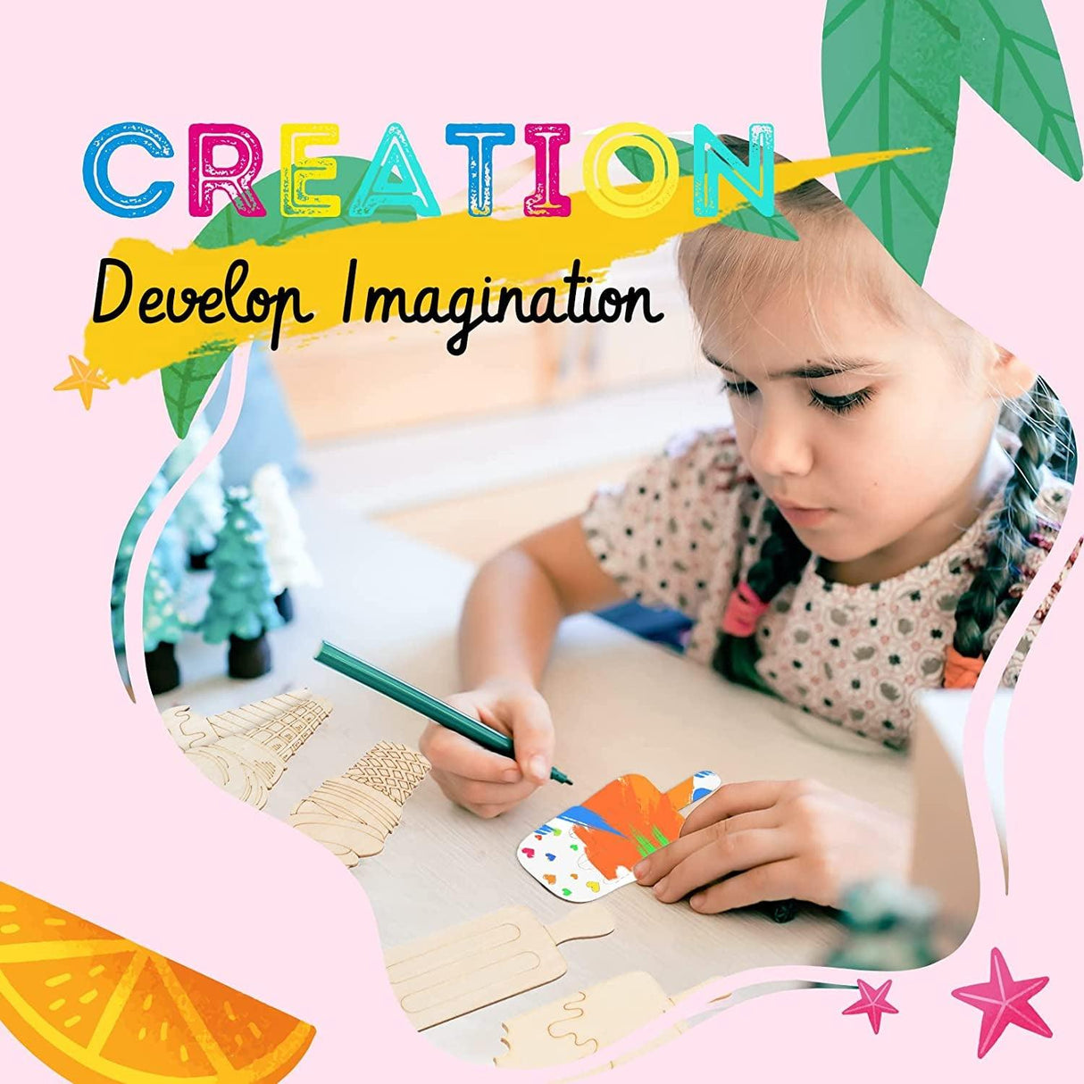 Unfinished Ice Cream Wood Cutouts Summer DIY Cutouts for Crafts Wooden Decor Art Paint 6 Styles(30 Pieces) WoodArtSupply