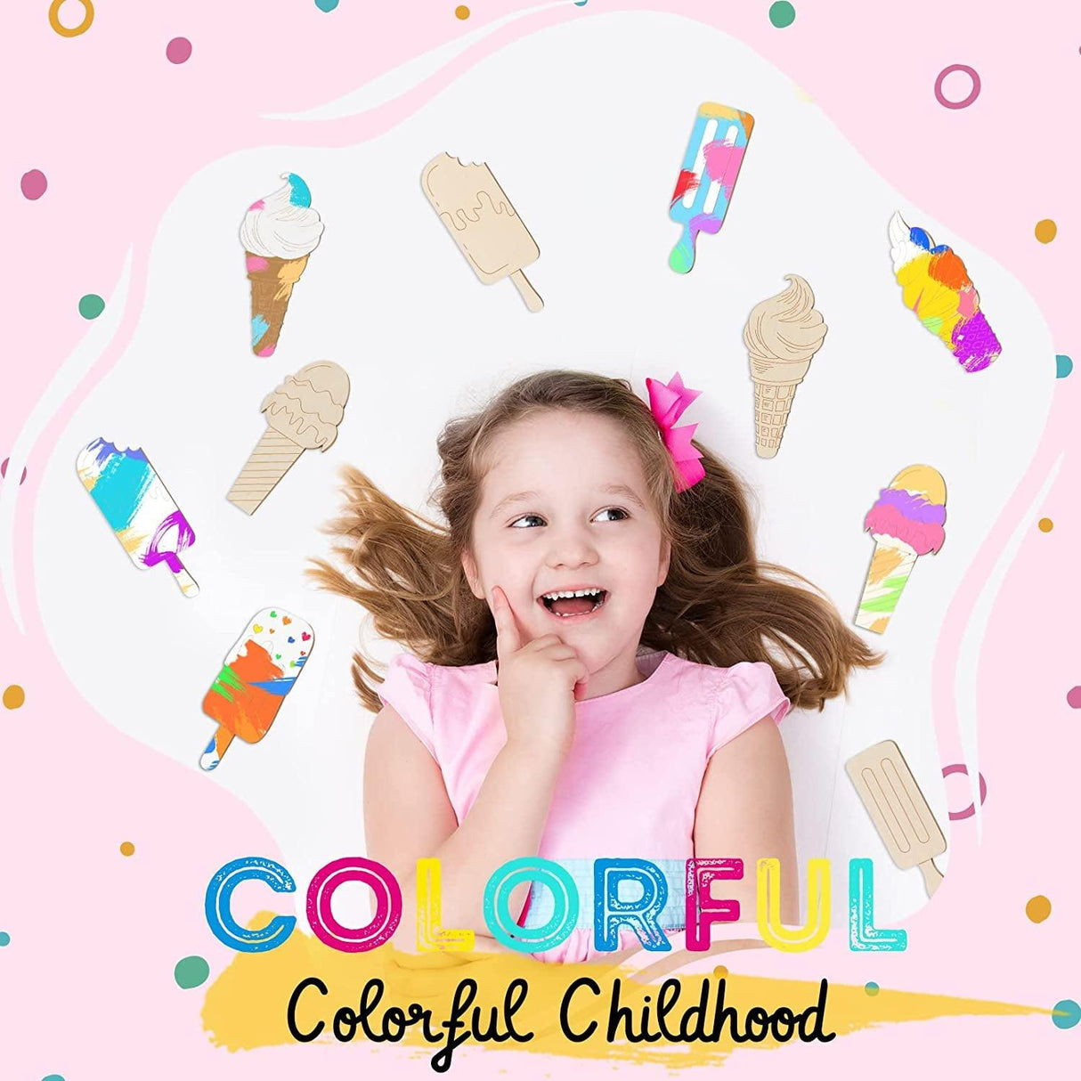 Unfinished Ice Cream Wood Cutouts Summer DIY Cutouts for Crafts Wooden Decor Art Paint 6 Styles(30 Pieces) WoodArtSupply