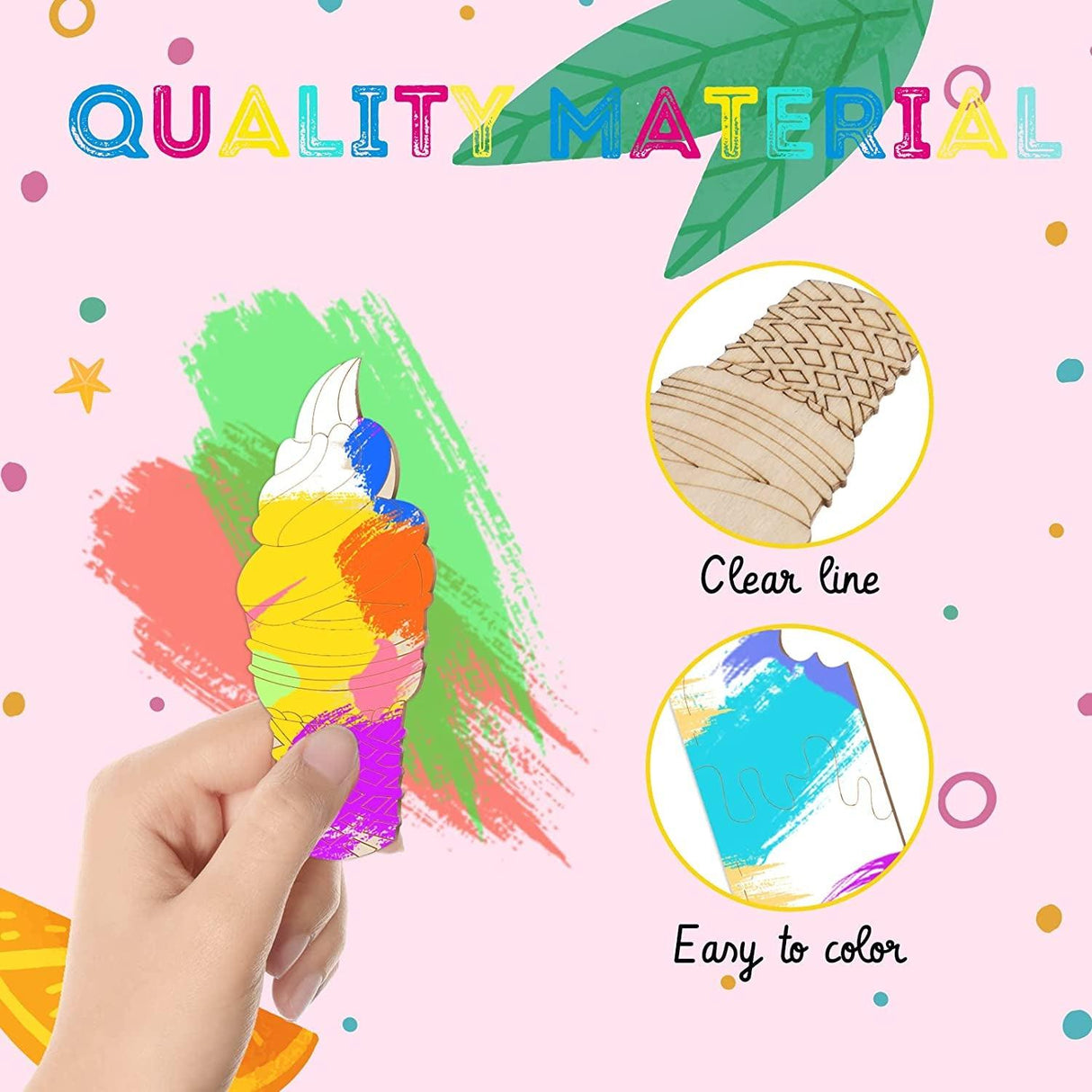 Unfinished Ice Cream Wood Cutouts Summer DIY Cutouts for Crafts Wooden Decor Art Paint 6 Styles(30 Pieces) WoodArtSupply