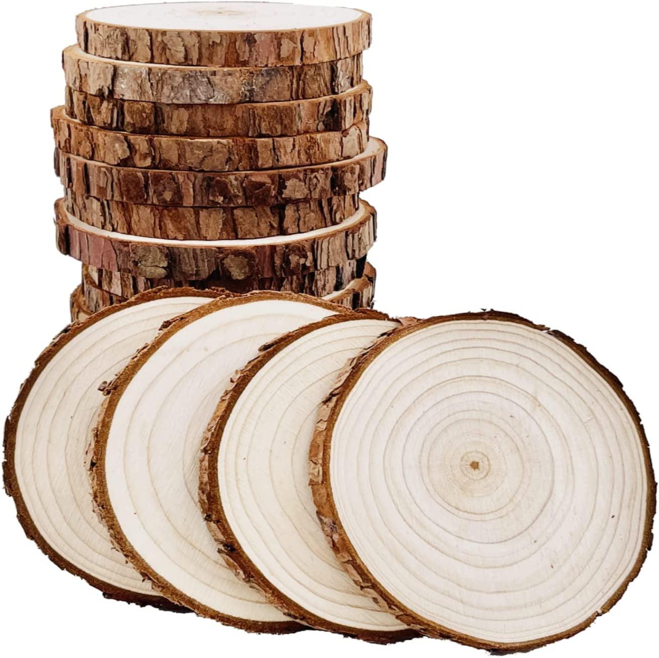 Fuyit Natural Wood Slices 30 Pcs 2.4-2.8 Inches Unfinished Wood Craft Kit Undrilled Wooden Circles Without Hole Tree Slice