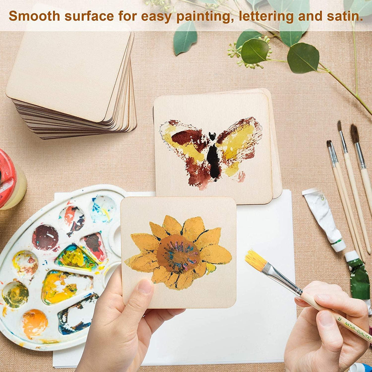 Unfinished Wood Pieces, 50Pcs 4 X 4 Inch Blank Natural Wood Square Wooden Cutouts Board WoodArtSupply