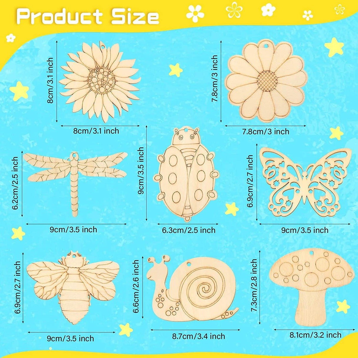 Unfinished Wooden Cutouts Butterfly Wood Slices Flower Wood Cutouts Blank Wooden Paint Crafts Kids WoodArtSupply