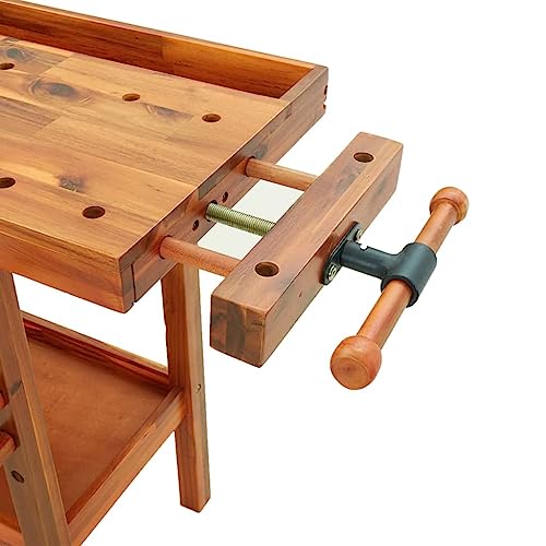 'vidaXL Solid Acacia Wood Workbench with Drawer and Vices – Ample Storage Space - Perfect for Garage, Workshop and Shed vidaXL