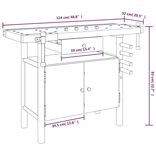 'vidaXL Solid Acacia Wood Workbench with Drawer and Vices – Ample Storage Space - Perfect for Garage, Workshop and Shed vidaXL