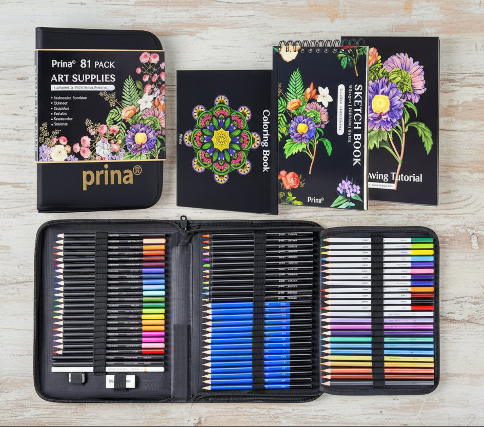 81‑Piece Sketching Kit – Graphite, Charcoal & Watercolor Pencils with Sketchbook WoodArtSupply