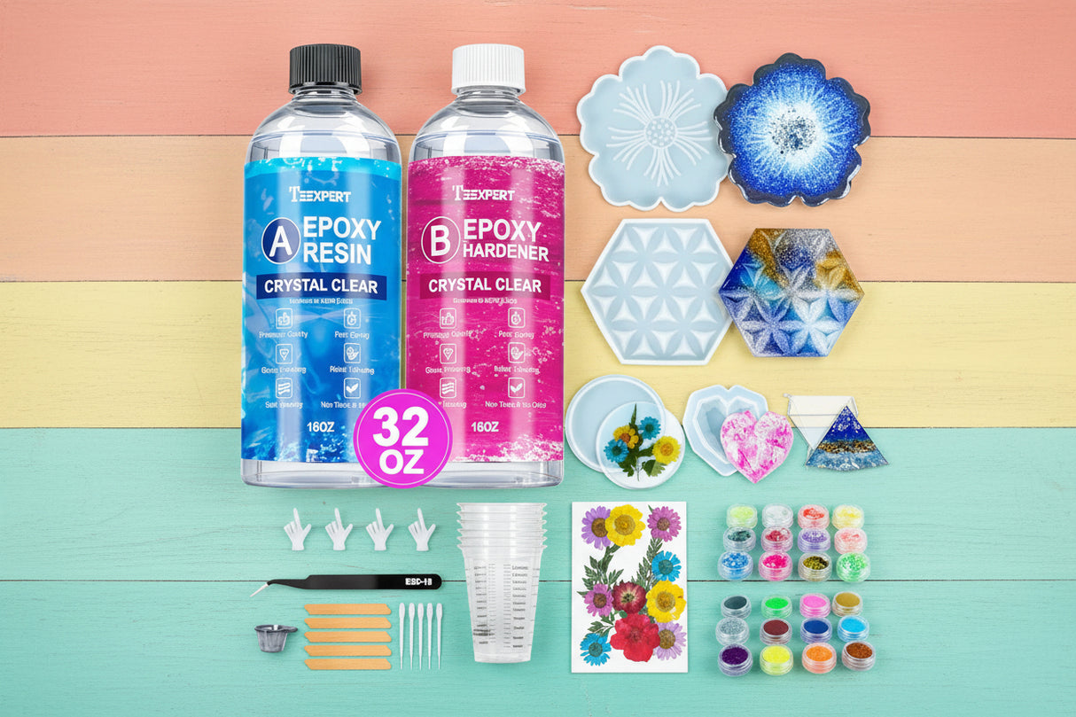 Epoxy Resin Kit for Beginners, 32oz Resin Set with Molds, Colors, Flowers & Art Supplies WoodArtSupply