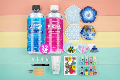 Epoxy Resin Kit for Beginners, 32oz Resin Set with Molds, Colors, Flowers & Art Supplies