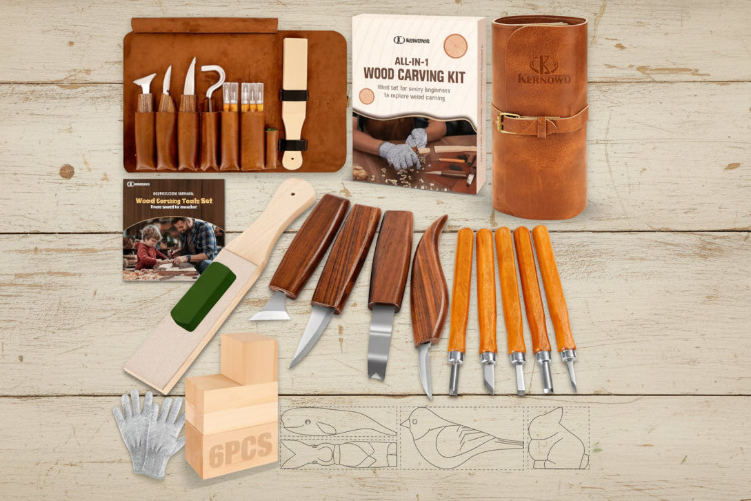 24‑Piece Wood Carving Kit with Storage Bag, Whittling Knives, Templates & Basswood Blocks for Beginners WoodArtSupply