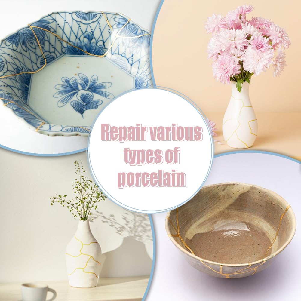 WEBEEDY Kintsugi Repair Kit Gold 17 Pcs Japanese Ceramic Repair Kit Restore Broken Ceramics with Gold Dust for DIY Kintsugi Repair Starter,Japanese Art Gift for Broken Ceramics Glass Jade Sculptures WEBEEDY