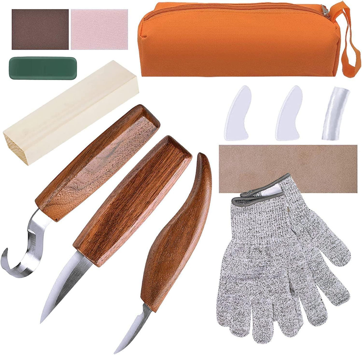 Wood Carving Tools 12-In-1 Wood Kit with Hook Knife, Whittling Knife, Chip Knife, Gloves, Knife Sharpener for Spoon, Bowl, Kuksa Cup WoodArtSupply